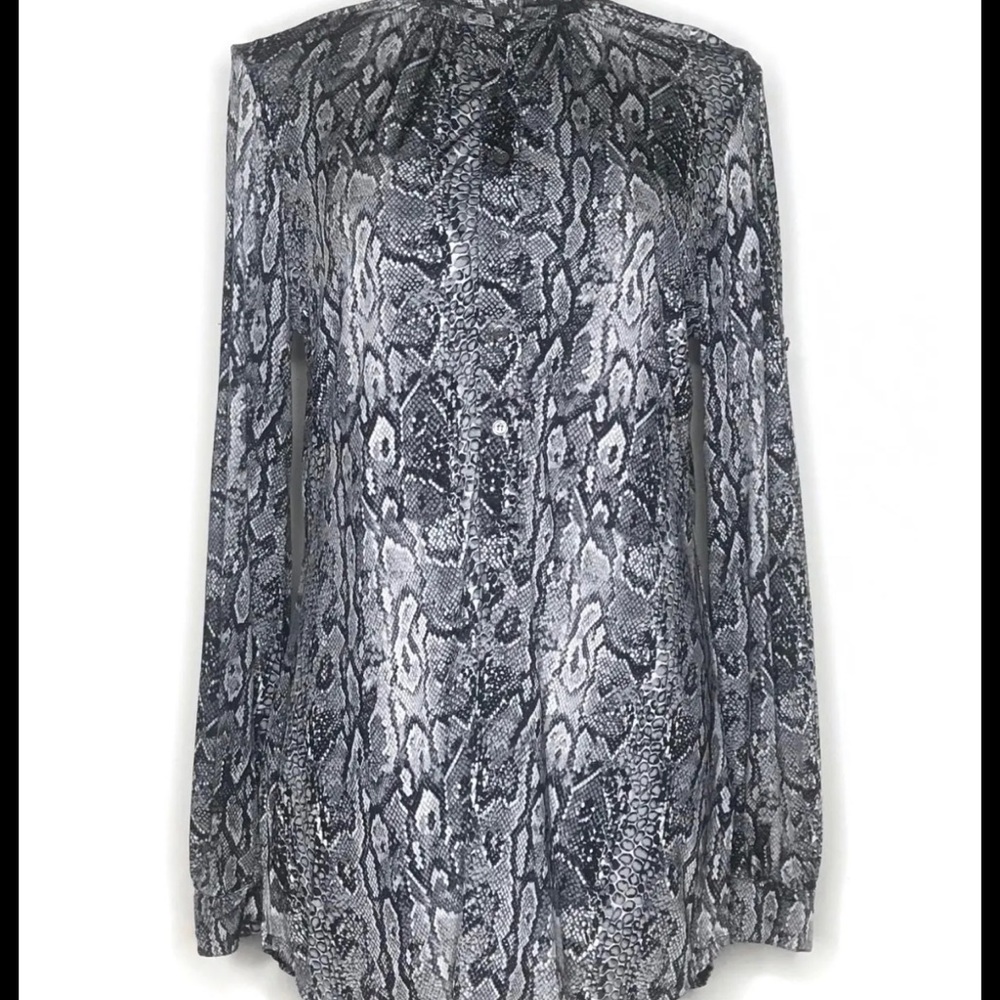 BCBG • Maxazria Women's Roll Tab Long Sleeve Blouse Snake Animal Print
